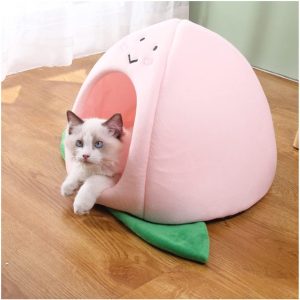 Cat Nest Peach Apple Zongzi Shaped Cat Sofa Bed Cute and Comfortable Pet Cat House Removable Nest Cushion Indoor Multifunctional Decorative Pet Bed Suitable for Small Cats and Dogs (Peach,S)