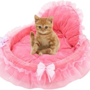Cute Cat Bed Heart-Shaped Cat Nest Lace Lace Princess Nest Cotton Velvet Warm Soft Cat Sofa Bed Suitable for Cats and Dogs to Spend The Warm Winter (L,Pink)