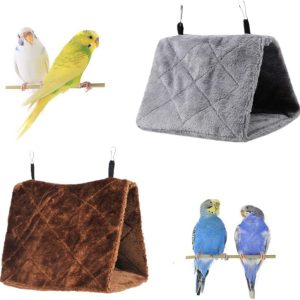 2 Pack Warm Bird Nest House Plush Birds Hut Bed Hanging Hammock Sleeping Bed Plush Hanging Snuggle Cave for Pet Parrot Parakeet Cockatiel Conure Cockatoo African Grey Macaw (Brown&Grey)