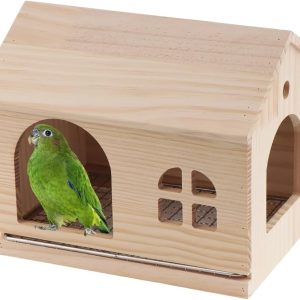 Bird Nesting Box Wooden Breeding Nest for Cages for Small Bird Parrot Parakeet Cockatiel Budgie Conure Lovebird Finch (with Stainless Steel Bottom Mesh)