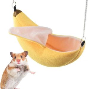 Banana Bed House, Hammock for Small Animal, Warm Bed House, Cage Nest for Sugar Glider Hamster Small Bird Pet (Banana)