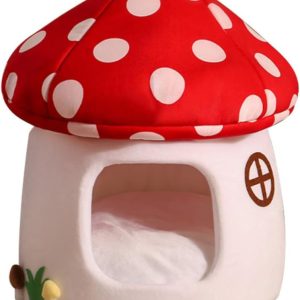 Mushroom Shape Cat House Cow Shape Cats Cave Bed Semi-Enclosed Cave-Style Warm Cat House Pet Nest for Cats Small Dogs