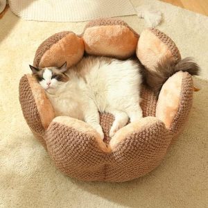Cactus Shape Comfy Pet Bed - Pet Cactus Petal Nest, Summer Breathable Fluffy Thickened Cat Nest, Washable Fluffy Faux Fur Dog Cat Bed (23.62 in, Coffee Color)