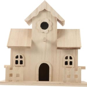 Wooden Bird House for Outside, Hanging Natural Bird Nest Box for Small Pets, Rustic Garden Decor for Home, Shop, Office, and Patio