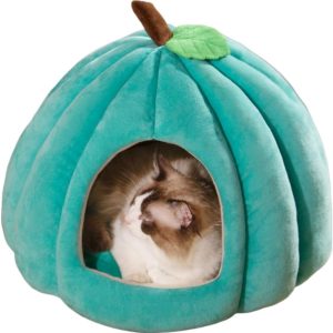 Cat Beds for Indoor Cats, Pumpkin Cat House,Cute Pumpkin Shape Cat Cave Bed Cat Tent with Removable Cushion, Warm Cave Nest Sleeping Bed Puppy House for Cats Small Dogs (Blue-01, 18 in)