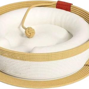 Cat Nest Bed - Scratching Basket Coffee Cup Shape with Pad,Cotton Rope Woven Warm Pet Sleeping Bed | for Living Room Study Home Garage Bedroom Indoor