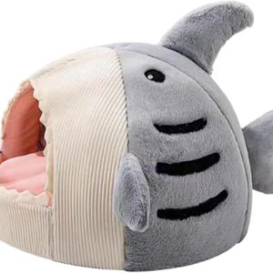 Shark Cat Bed, with Soft & Plush Comfort, 40x40x32cm, Cute Winter Warm Soft Animal Cat Bed Cave, Covered Shark Head Shaped Indoor Pet Nest, Washable Material, for Kitten, Puppy, Indoor, Sleeping