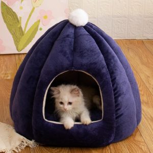 Pumpkin Shape Cat Bed for Indoor Cats - Cute Cat Cave Tent with Removable Cushion, Warm Sleeping Nest, Pet House for Small Cats & Small Dogs(Blue,15.75''X13.78''X15.75'')