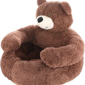 Bear Shaped Pet Bed - Plush Nest, Soft Cushion | Warm Animal Sleeping Pad, Cozy Non-Slip Sofa with Raised Edges, Removable Cover for Indoor Use, Small Dog Rest Area During Winter Months