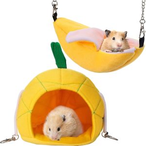 2 Pieces Hamster Hammock Soft Bed Small Pet House Animals Hamster Hanging House Cage Nest for Guinea Pig Rat Chinchilla Sleep and Play (Banana and Pineapple)