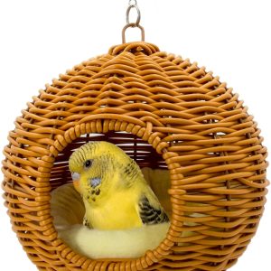Chewproof Steel Frame Bird Nest for Cage, Washable Small Bird Bed Hammock Hideout Lay Eggs Parakeet Nest Sleep, Parakeet Warm Bed House Hut for Lovebird, Canary, Budgie, Finch (Brown)