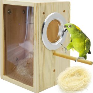 Parakeet Nesting Box Transparent Bird House Bird Nest Box for Cage Parrot Nesting Boxes Wooden Breeding Box for Cockatiel Lovebirds Budgie Finch Canary(S)