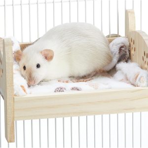 Wooden Rat Bed, Rat Hammock for Cage Chew Proof, Pet Rats Cage Accessories Hanging Bed, Safe and Cozy Rodent Hammock with Removable Nest Mat for Small Animal Hamsters Mice Sleeping
