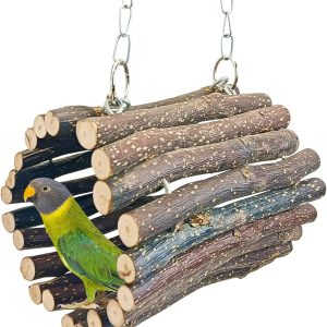 BNOSDM Wooden Bird Tunnel Parrot Swing Toys Natural Fruitwood Hanging Nest Parrot Hammock Bird Cage Accessories for Conures, Parakeets, Budgies, Finches, Cockatiels, Lovebirds (S)
