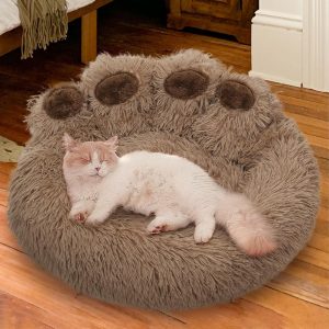 Calming Dog Bed Cat Bed Medium Size Dog - Donut Washable Medium Pet Bed, Warm Kitten Nest 24 inches Anti-Slip Round Fluffy Plush Faux Fur Cat Bed, Fits up to 25 lbs Pets, (Classic Camel)
